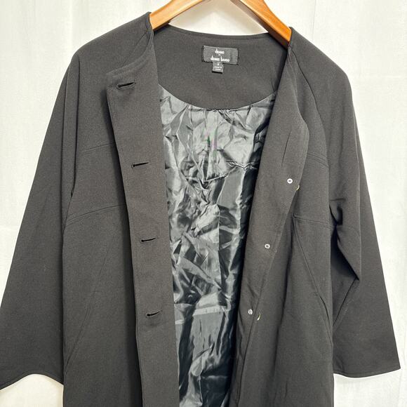 Dennis Basso Black Coat Women's Size 6 Gold Buttons Thin Overcoat Wide Sleeves - Picture 8 of 11